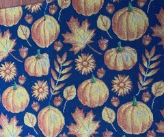 Fall Pumpkin & Leaves Tapestry Table Runner 12×70 Vibrant Harvest Decor Blue/Ora