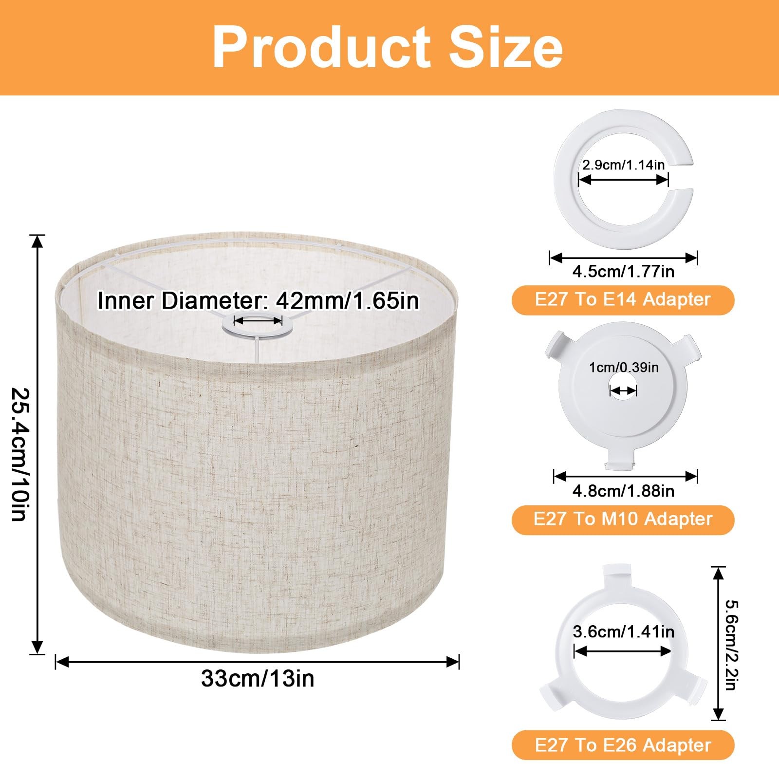 2 PCS 13x13x10 Inch Large Beige Linen Drum Lampshade Table Floor Spider Set gallery