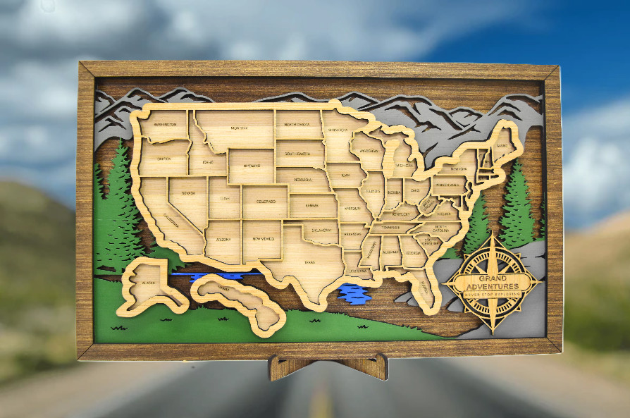 United States Travel Map State Tracker Roadtrip Traveler Handmade Gift 16x10 gallery