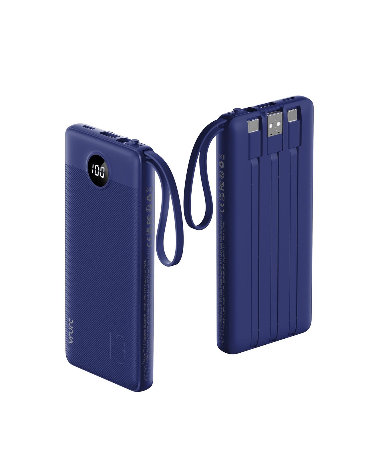 Vrurc Portable Charger Built In 4 Cables Lanyard Power Bank 10000Mah Compact gallery