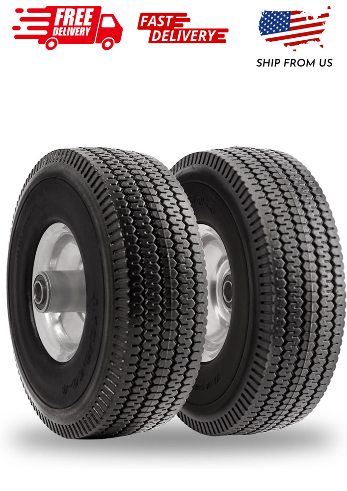 RRQ 10 Inch Solid Polyurethane Tire 4.10/3.50-4 Tire, 10" Flat Free Wheels with