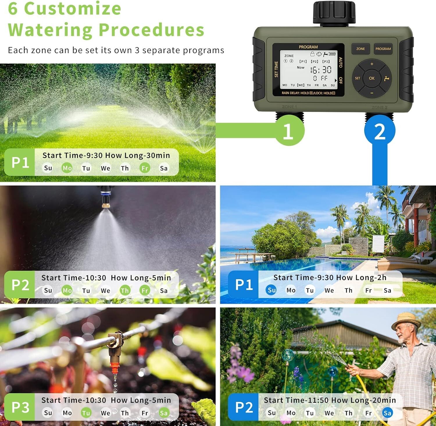 Sprinkler Timer 2 Zone Water Timer Outdoor Irrigation with Rain Delay for Garden gallery