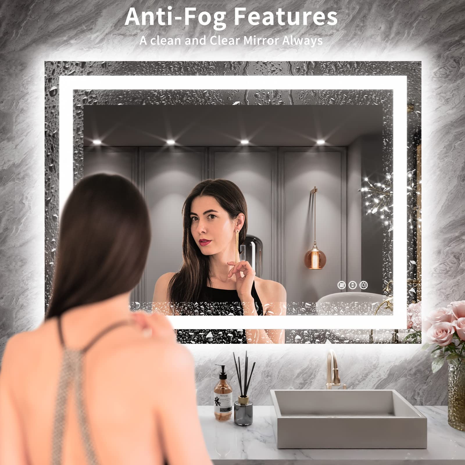 Mirror 40 L x 30 W LED Backlit Dimmable Anti Fog LOAAO Bathroom 40X30 Lights gallery