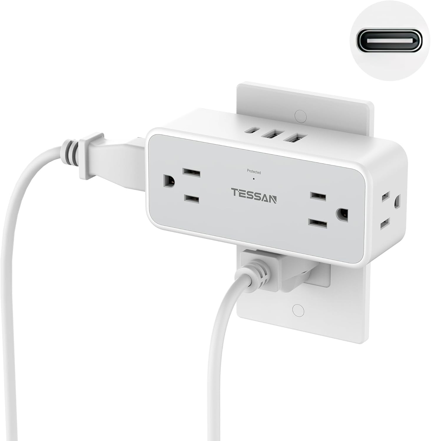 4 Wall Outlet Extender with 3 USB Charger(1 USB C) Surge Protector Plug Expander gallery