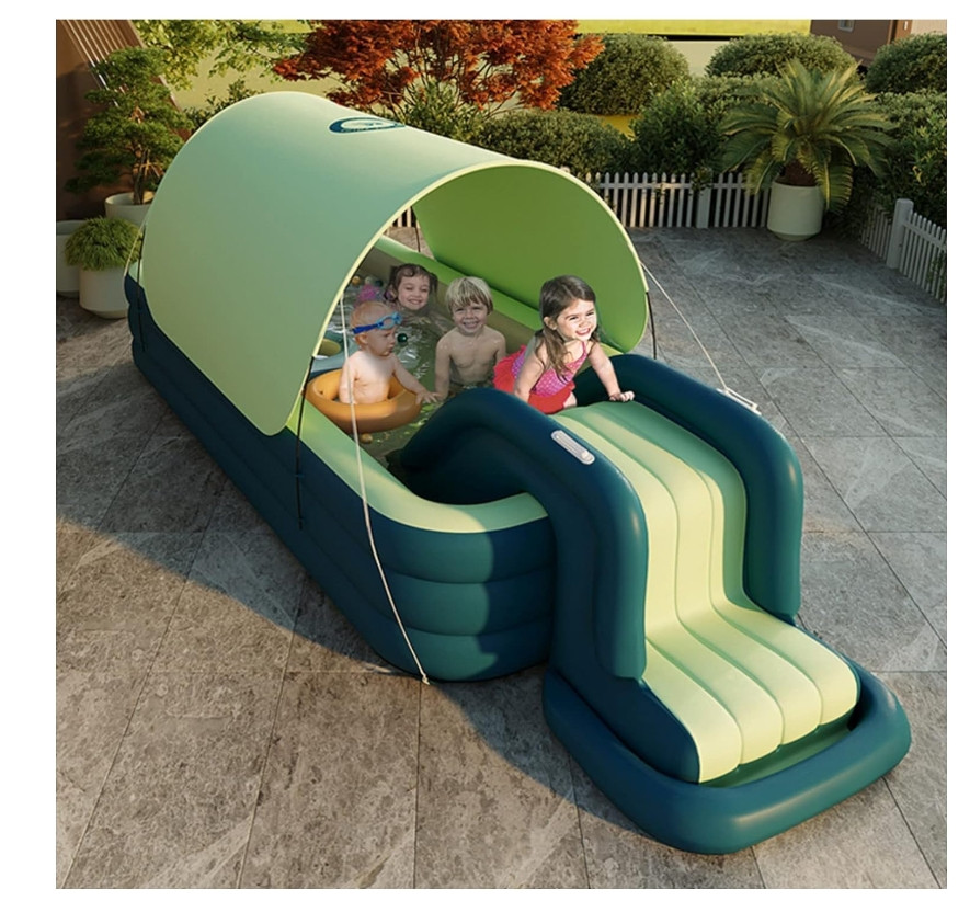 EXTRA LARGE Inflatable Pool with Slide /Canopy/ dust cover 118.11" x118.11"x9.06
