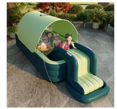 EXTRA LARGE Inflatable Pool with Slide /Canopy/ dust cover 118.11″ x118.11″x9.06