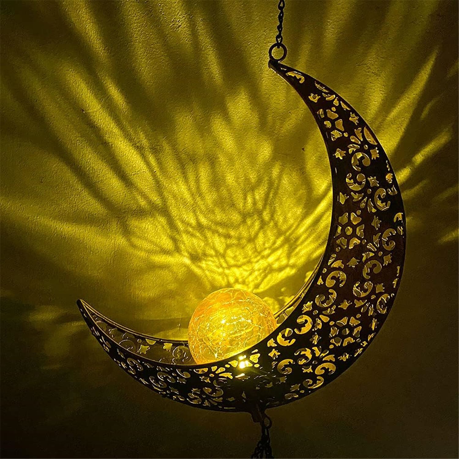 Solar LED Light Lamp Moon Wind Chimes Outdoor Home Solar Crackle Glass Ball Lamp gallery