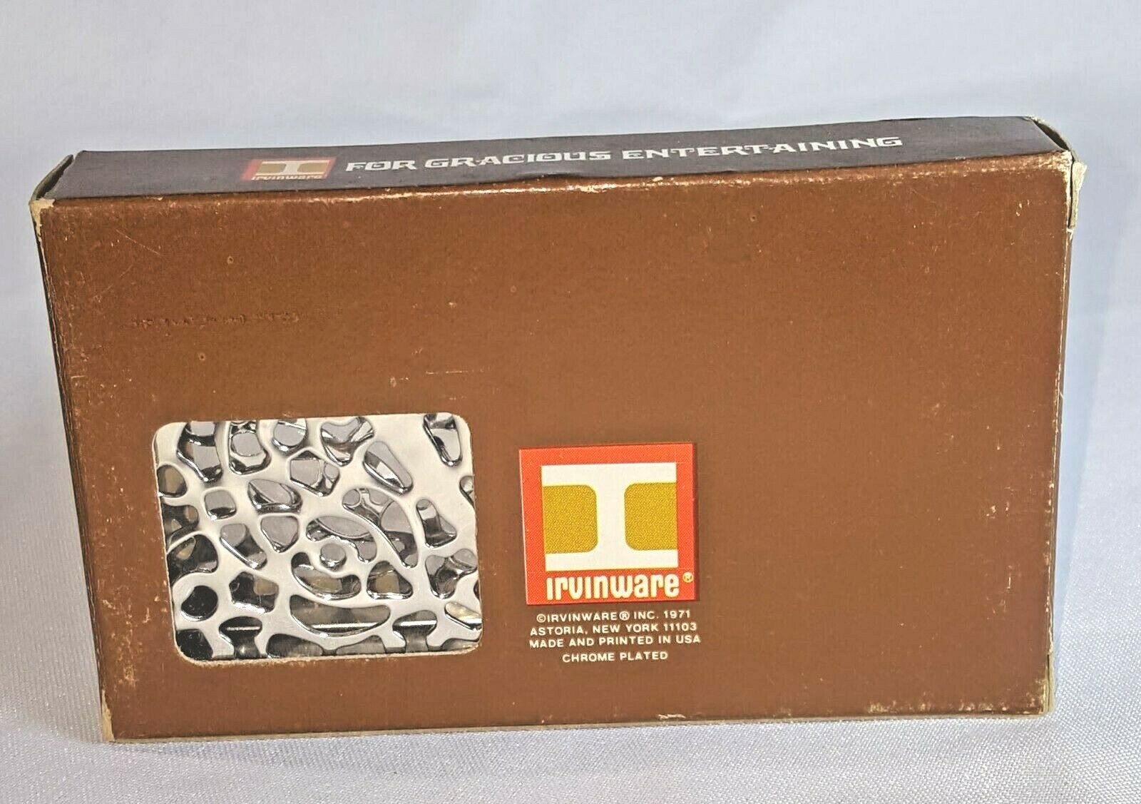 Mid Century Filigree IRVINWARE Chrome Napkin Holder 1971 with Box EC Vintage gallery