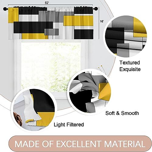 Valances for Windows 2 Pack Yellow and Black Geometry Abstract Modern Art Bla... gallery