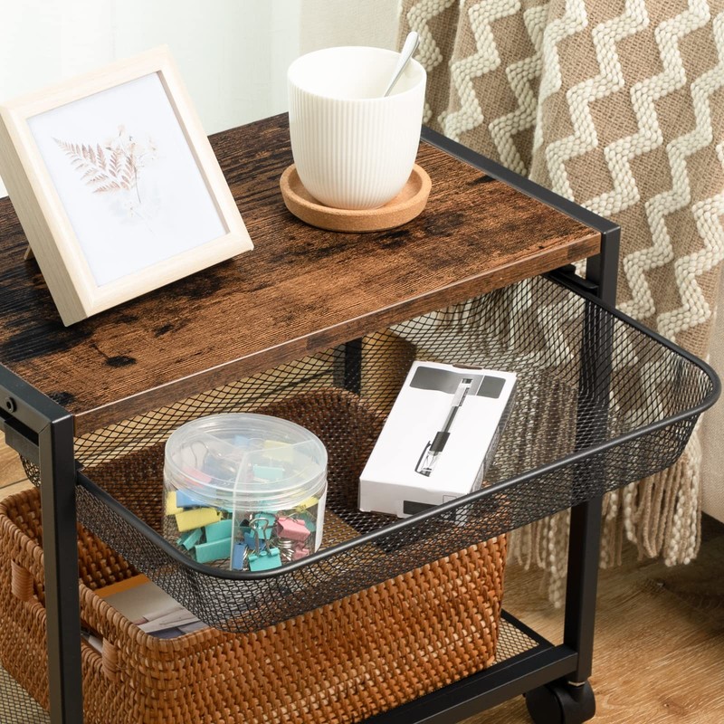 Rustic Brown 2Tier Under Desk Printer Stand Mobile Cart Wheels BF12PS01 gallery
