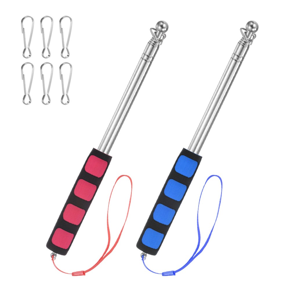 2-Pack 3.94Ft/1.2M Telescopic Flag Pole with Clips Red/Blue