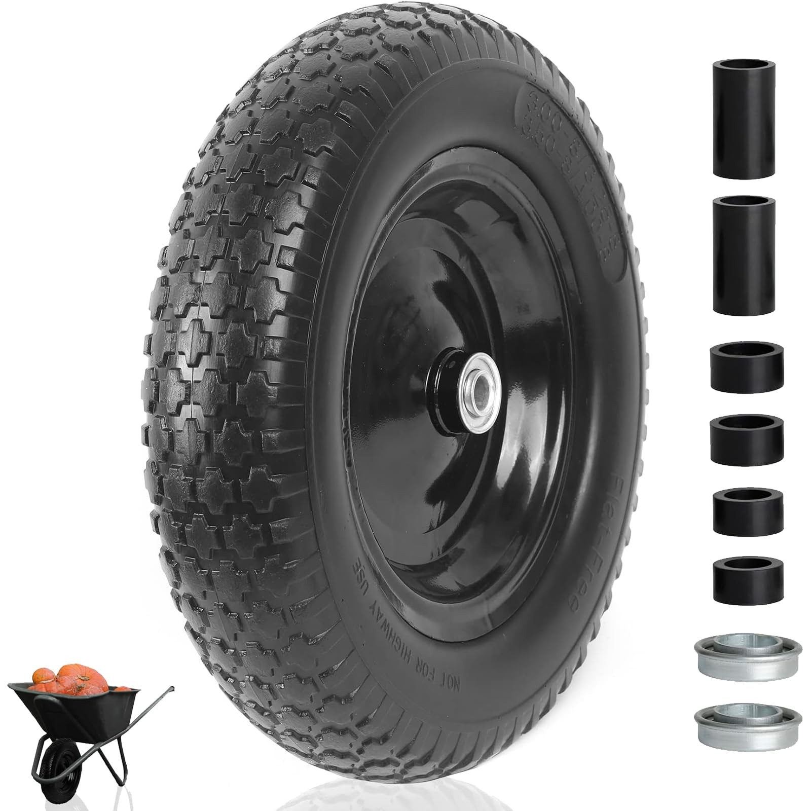 Flat Free 14.5" Wheelbarrow Tire & Wheel, 3"-7" Hub, 5/8" Bearings, Universal... gallery