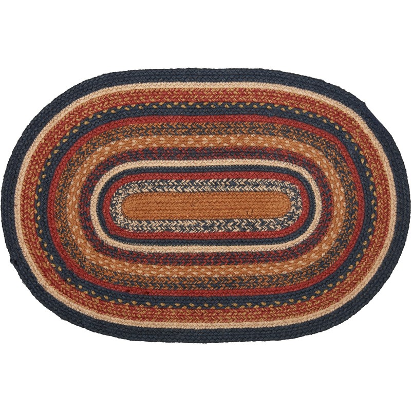 VHC Brands Stratton Primitive Jute Blue Striped Accent Rug Decor Oval 20"x30" gallery
