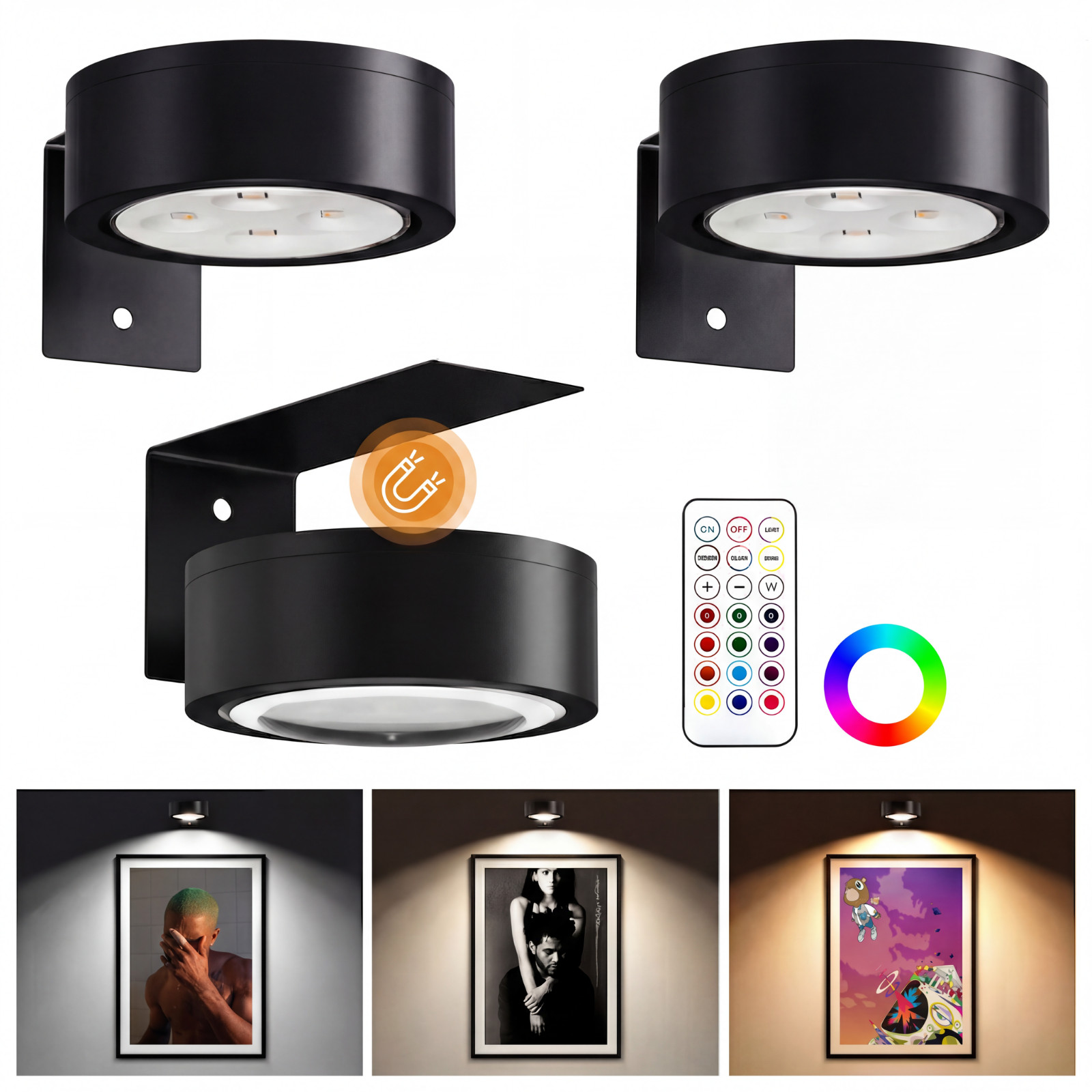 3-Pack Picture Lights for Wall Rechargeable Battery Operated Led Poster Light gallery