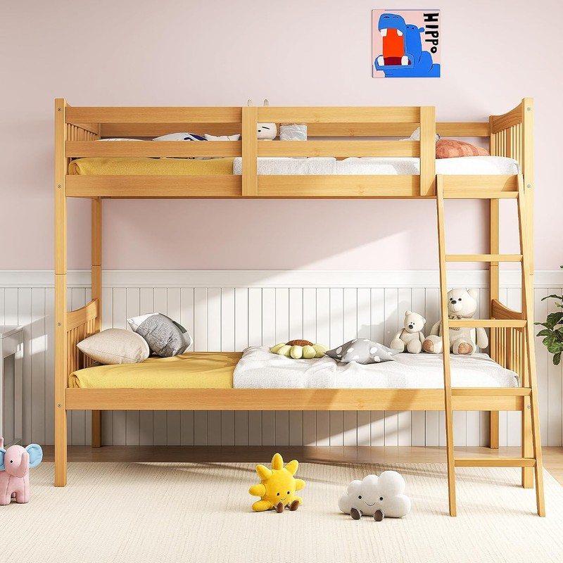 Loft Bunk Bed Twin Over Twin Solid Wood Frame with Slats Bunk Beds with Ladder gallery