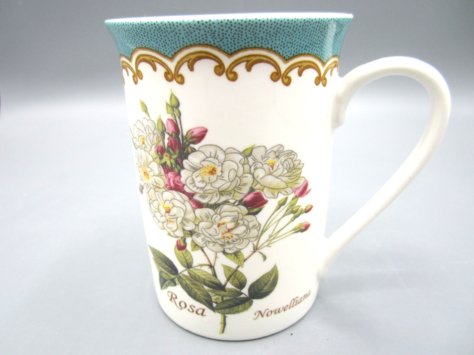 Kent Pottery White Fine Bone Floral Rosa Nowelliana Tea Coffee Mug 10 oz. (509) gallery