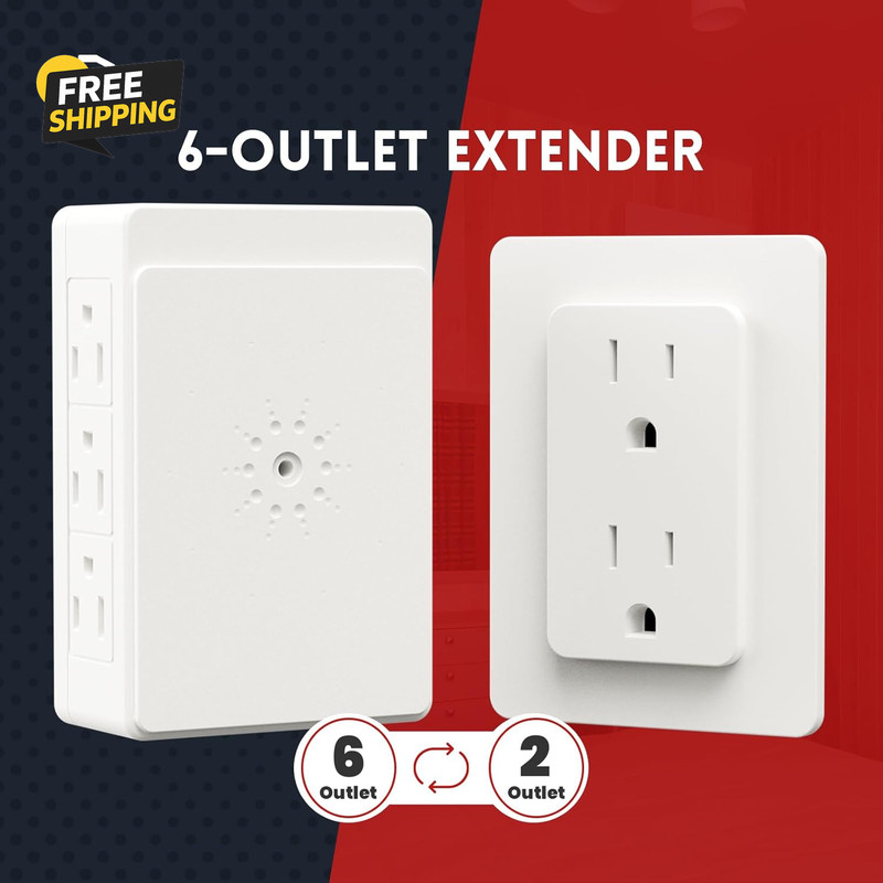 2 Pack Side Outlet Plug Adapter, 6-Outlet Extender, 3-Prong, Multiple Plug gallery