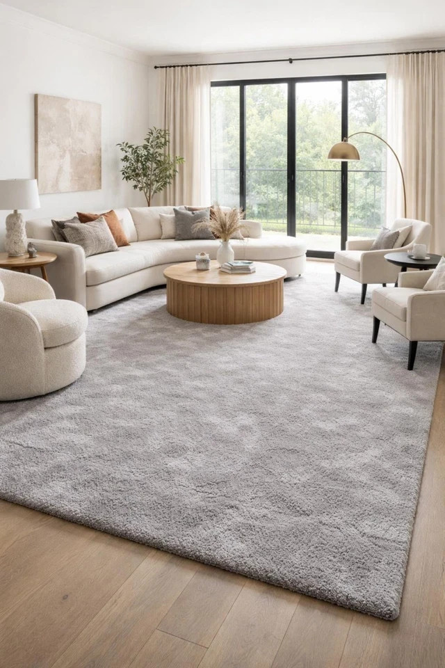 Luxury Hand Tufted Wool Area Rug | Plush Neutral Carpet | Soft Modern Carpet gallery