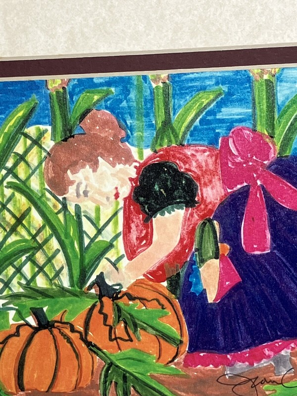Beautiful Marker Art Signed Autumn Fall Garden Farmhouse Pumpkins 101 Out Of 200 gallery