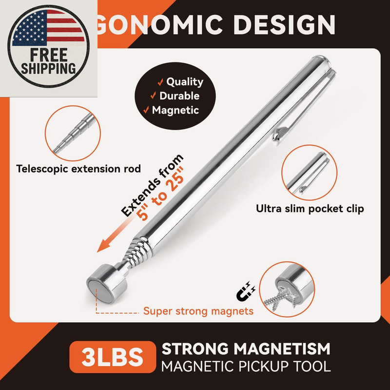 4-Pack Magnetic Pick-Up Tool Set with Tray | Telescoping & Flexible Magnet Kit gallery