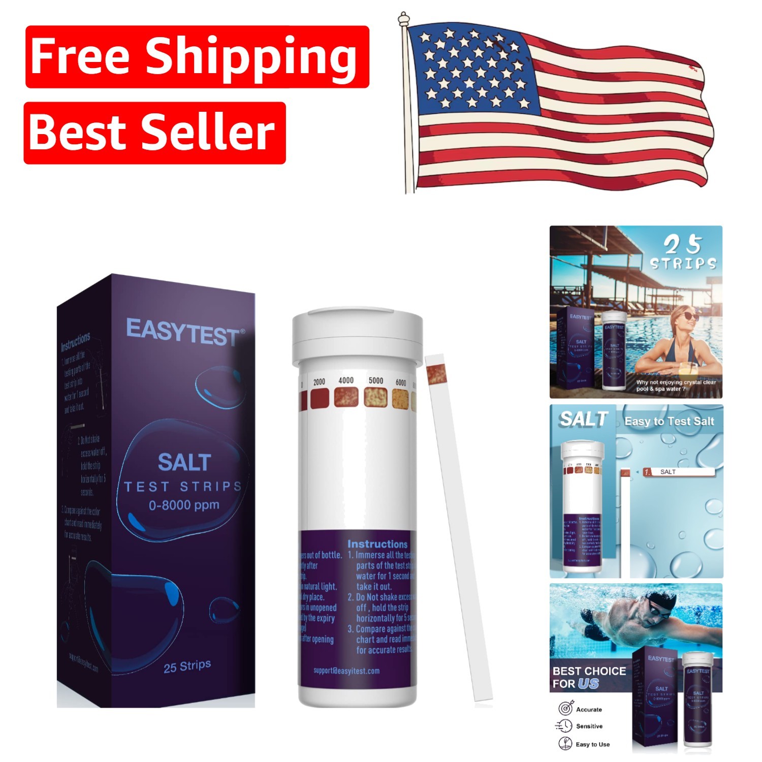 25 Count Saltwater Pool Strips Kit - Measures Sodium Chloride 0-8000 ppm gallery