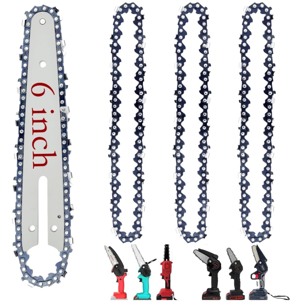 Durable 6-Inch Chainsaw Chain Set: 4-Pack with Guide Bar for Quick Installation