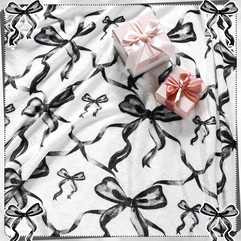 Buryeah Black Bow Throw Blanket Valentine's Day 50 x 60 inches, gallery