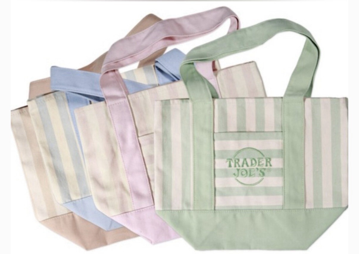 Trader Joe’s Striped Mini Canvas Tote Bags 2026 .. Pink, Beige, Green, Blue gallery