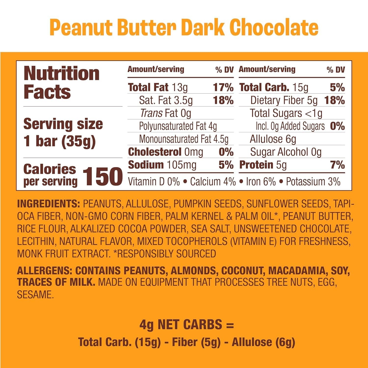 Munk Pack Fiber Nut Bars, Peanut Butter Dark 24 Count (Pack of 1), Natural gallery
