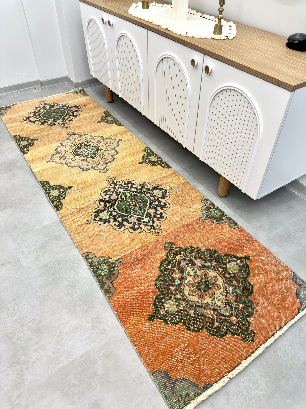 3x9 Vintage Turkish Oushak Runner, Orange Amber Oriental Rug, Handmade Wool Rug gallery