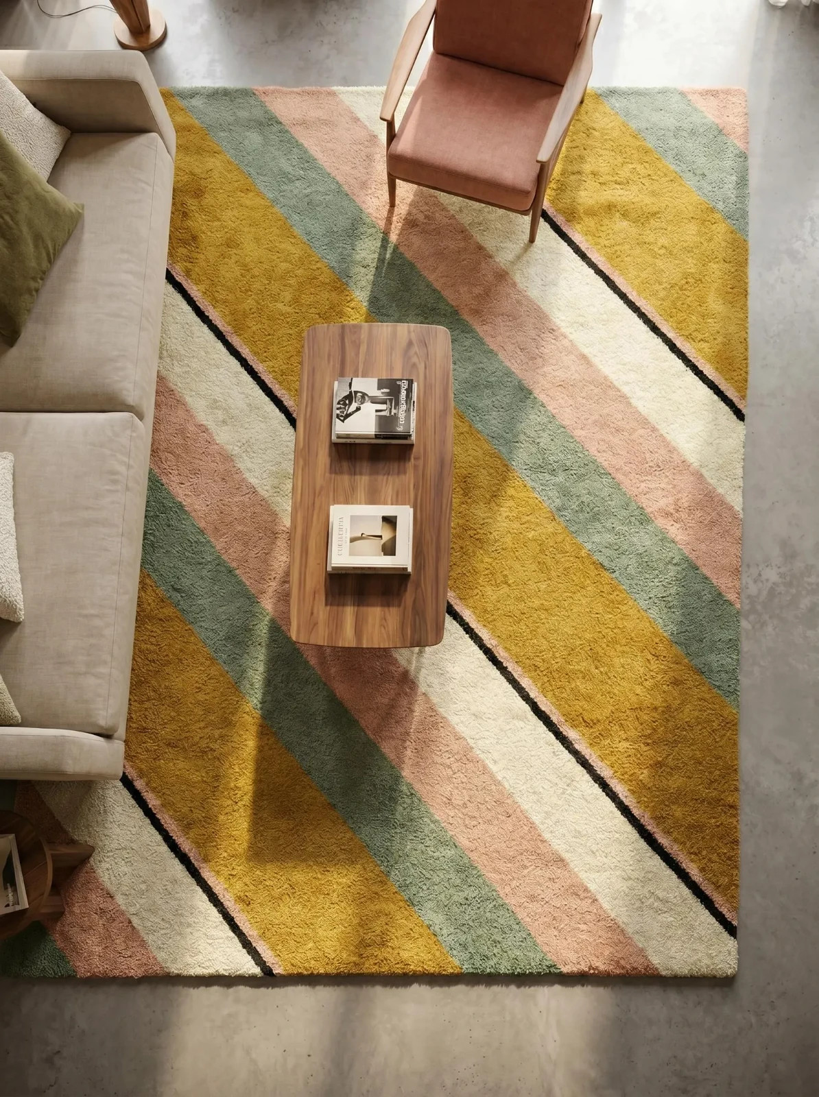 Handmade Pastel Striped Tufted Rug –Modern Scandinavian Area Rug, Soft Geometric gallery