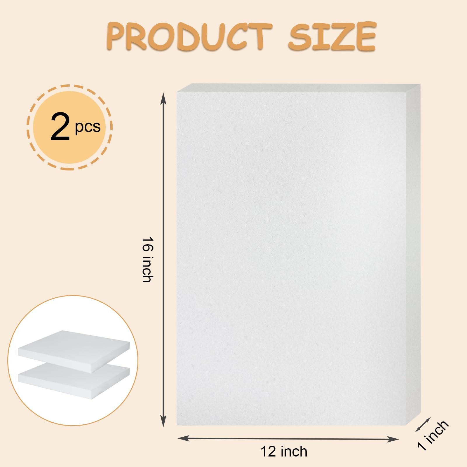 16x12x1" High-Density Polyurethane Foam 2 PCS for Upholstery Cushioning gallery