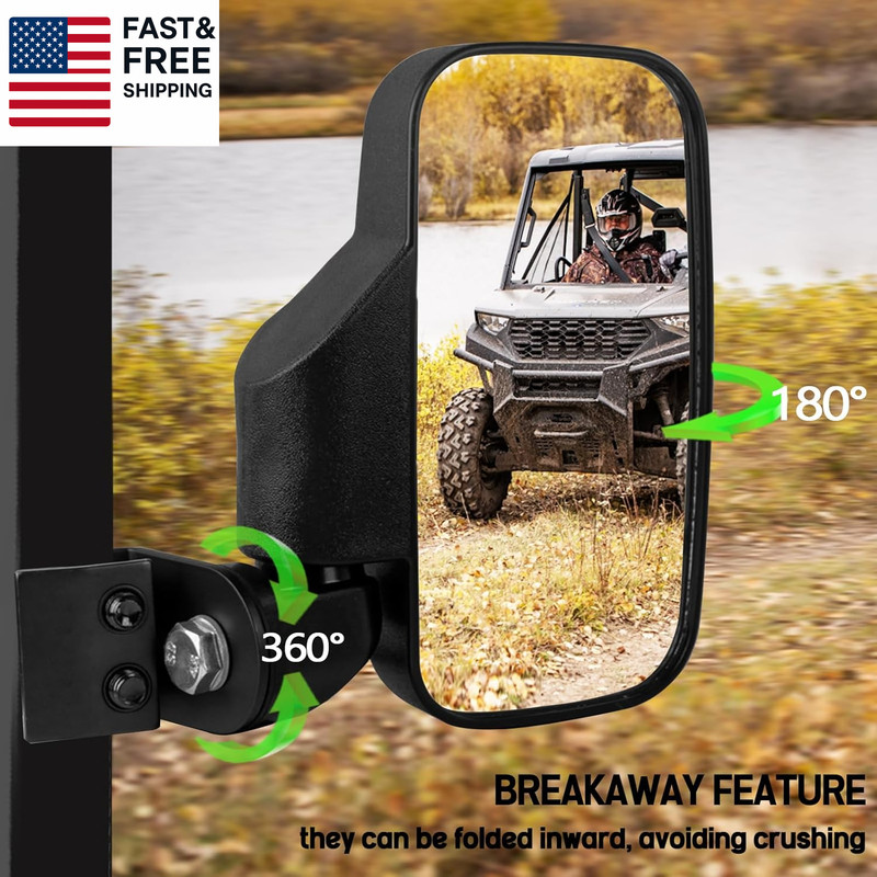 UTV Rear Side View Mirrors Compatible with 2015+ Polaris Ranger 570 900 XP 1000/ gallery