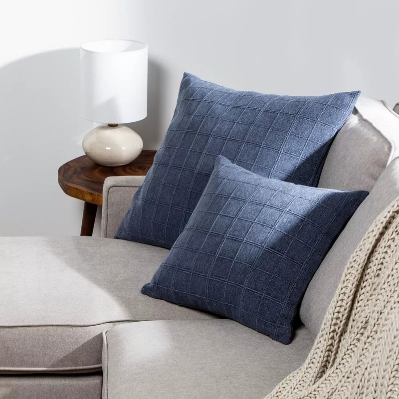 Oversized Woven Windowpane Square Throw Pillow Blue - Threshold gallery