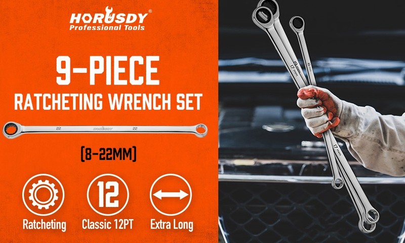 10PC Extra Long Ratcheting Wrench Set Double Box Spanner 8-19MM With Storage Bag gallery