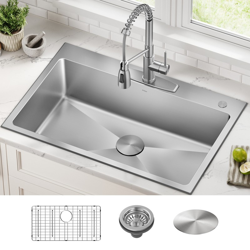 KRAUS Ajax 33" SS Drop-In/Undermount Single Bowl Sink-Certified Refurbished gallery
