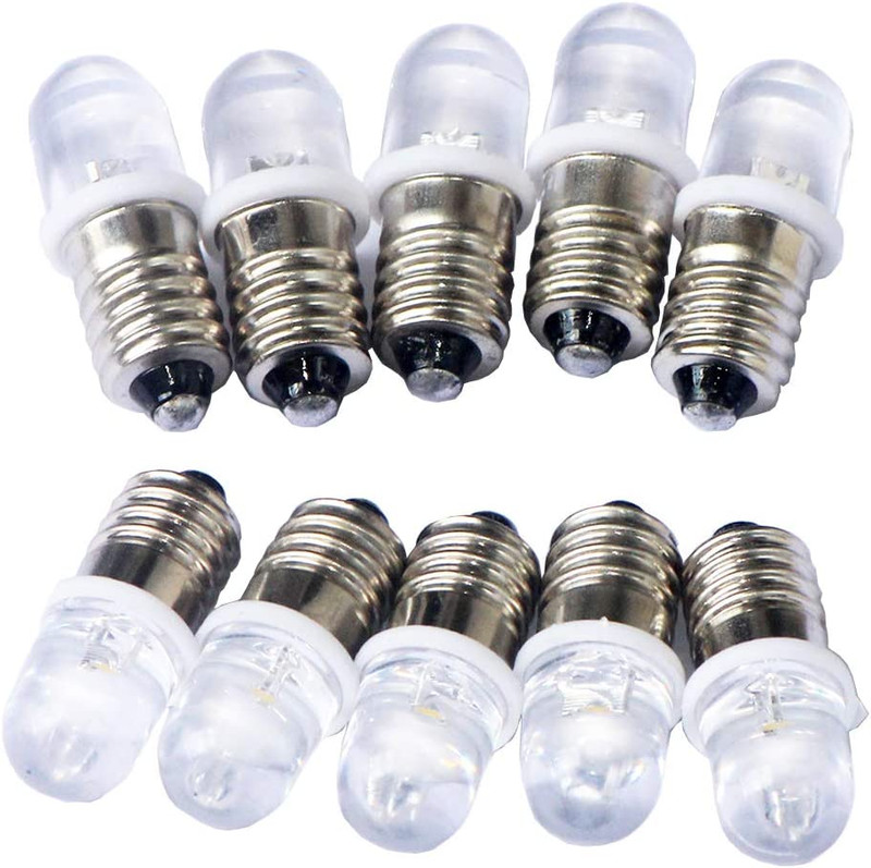 10Pcs E10 Screw 3V Warm White Spot Led Bulb Light Lamps +10Pcs E10 Base (DC3V, W gallery
