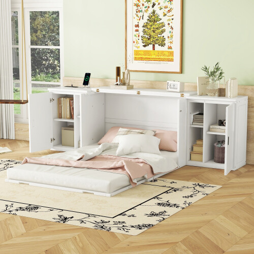 Full Queen Size Murphy Bed with Stroage Cabinets Murphy Chest Cabinets Floor Bed