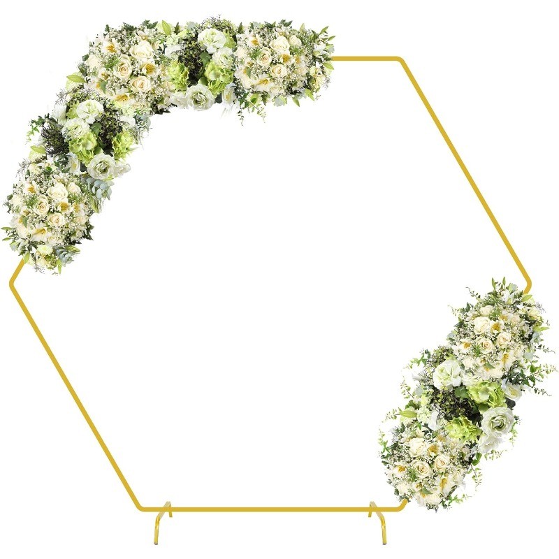 7.2FT Hexagon Wedding Arch, Metal Arch Backdrop Stand for Wedding Party Gold gallery