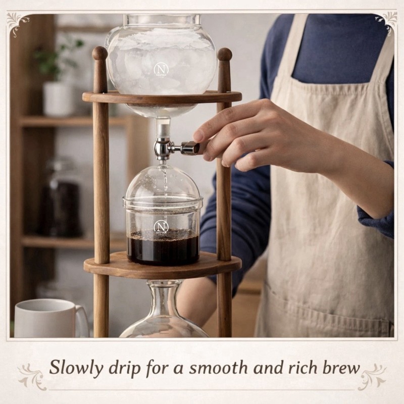 Nispira Cold Brew Coffee Drip Tower Iced Coffee Maker Wooden Stand 6–8 Cup NWOB gallery