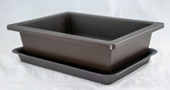 Rectangular Plastic Bonsai Training Pot + Tray Set 10″x 7.5″x 3″ – Dark Brown