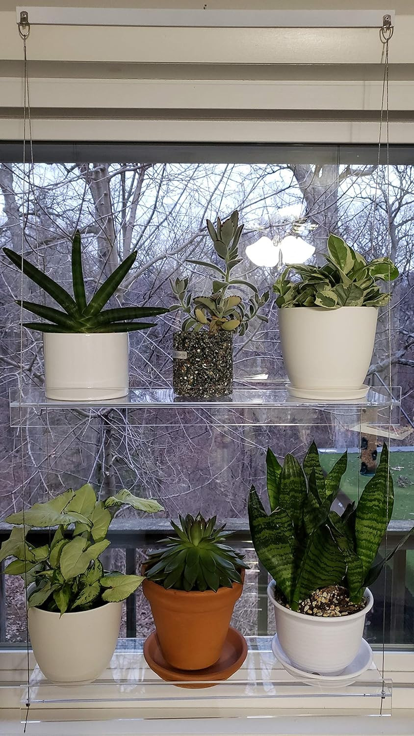 Stylish 16" Wide Hanging Acrylic Window Shelves - 3 Tier, 46" Tall gallery