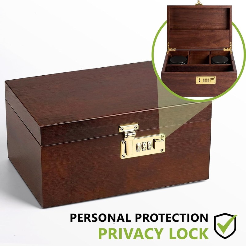Large Bamboo Storage Box with Combination Lock Decorative Organizer for Home and gallery