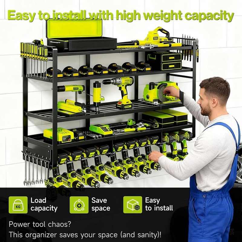 49in Heavy Duty Wall Mount Power Tool Organizer 4 Tier 12 Drill Rack gallery