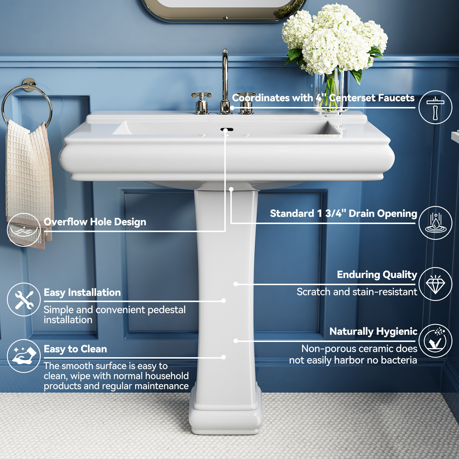 26x20 Inch Bathroom Pedestal Sink, Rectangular Ceramic White Porcelain Vanity gallery