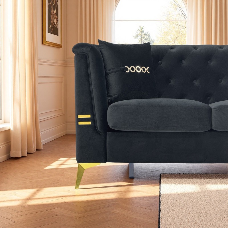 Chesterfield Button Tufted Sofa 3 Seater Velvet Upholstered Couch With Metal Leg gallery
