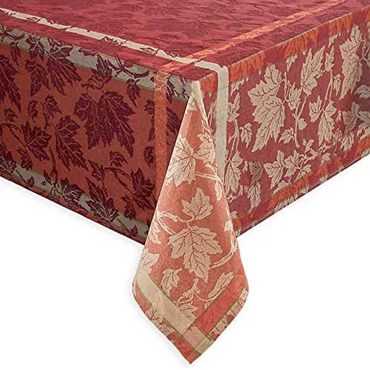 Mendocino Rust Copper Windowpane Plaid Leaf Fabric Tablecloth, 70" Round gallery