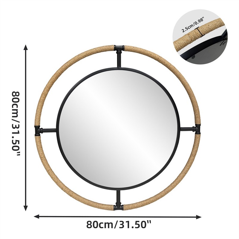 Large Nautical Round Wall Hanging Mirror Rope Coastal Decorative Mirror Entryway gallery