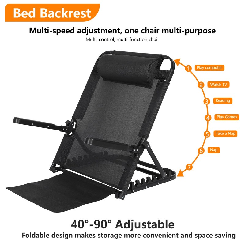 Lifting Bed Backrest with Armrest Portable Folding Adjustable Sit up Back Rest gallery