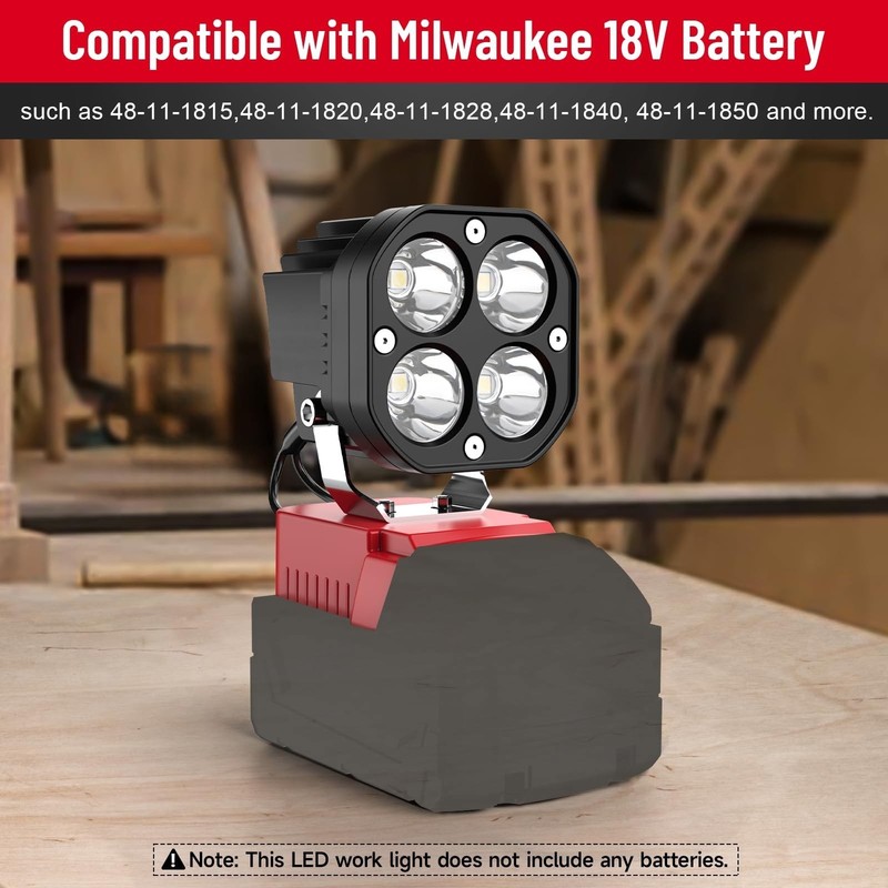 40W Rechargeable 6000LM LED Work Light Compatible with Milwaukee 18V Battery gallery